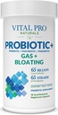 Vital Pro Naturals - Gas & Bloating Probiotika + Prebiotika, Postbiotika, Parabiotika, 4-in-1 Zdravotní dodatek pro dospělé, Vysoká potence, 65 Stravovacích, Jednou denně stravitelné a imunitní podpora, 30 ct