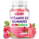Vitamin B2 Gummies Riboflavin 400mg dodatek s hořčík pro děti a dospělé, B2 Gummies pro Migréna Relief & Nervový systém Podpora, Vegan, Sugar- zdarma, Malina Flavor, 60 Počet