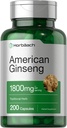 Horbäach American Ginseng Kapsle 124; 1800 mg FLAND124; 200 Count FLAND124; Non-GMO, gluten zdarma dodatek FLAND124; Ginseng Root Extract Complex