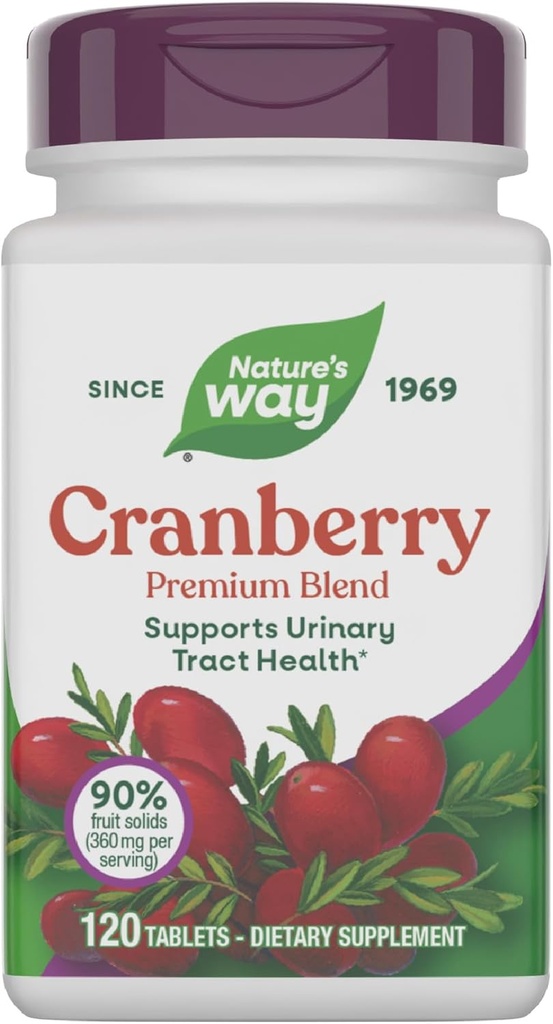 Nature 's Way Cranberry Premium Blend, Podporuje močení Tract Health *, S vitamínem C, Pro muže a ženy, No Gluten, 120 Tablety (Balení květen Vary)