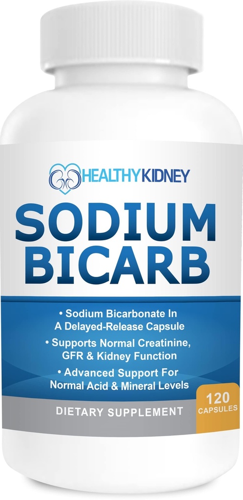 Bikarbonát sodný 650mg Kapsle opožděné uvolnění pro podporu normální funkce ledvin a ledvin doplněk zdraví. Bikarbonát sodný určený pro podporu ledvin, acid Relief, Alkalinity 120 pilulky