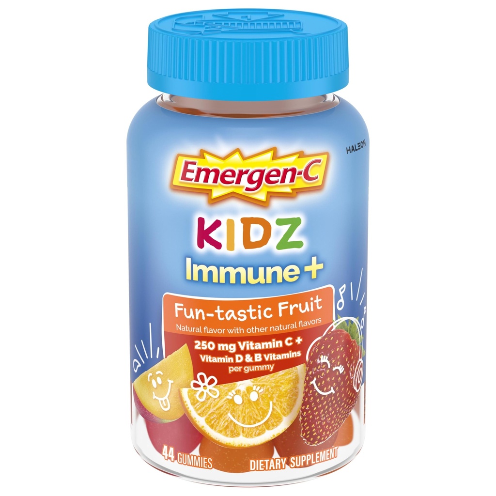 Emergen- C Kidz vitamin C Imunitní podpora gumy Fun- Tastic ovoce 44CT zahrnuje zinek, mangan, B vitaminy a vitamin D pro návrat do školy Essentials