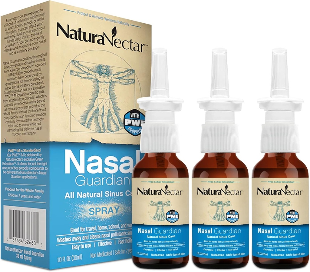 NaturaNectar Bee Propolis Nasal Spray Saline Sinus Rinse & Relief I124; Čistá brazilská Propolis & ingredience I124; Gentle & No Burning Sensation I124; Nasal Guardian I124; Etické Beekeeping I124; 1 FL Oz I124; 3 Pack