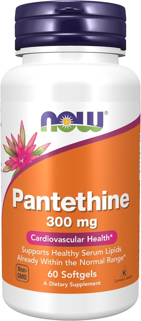 Nyní Potraviny Doplňky, Pantethin (Prekurzor koenzymu A) 300 mg, Kardiovaskulární zdraví *, 60 Softgels