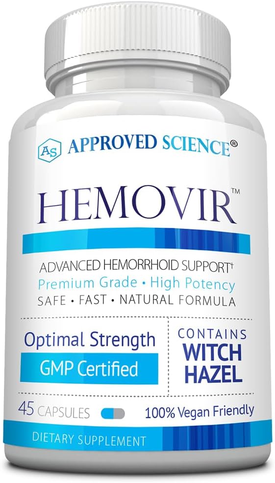 Schválená věda Hemovir - Hemoroid Supplement - Hazel, Koňský Kaštan - 45 Kapsle - 1 Lahvička - Vegan