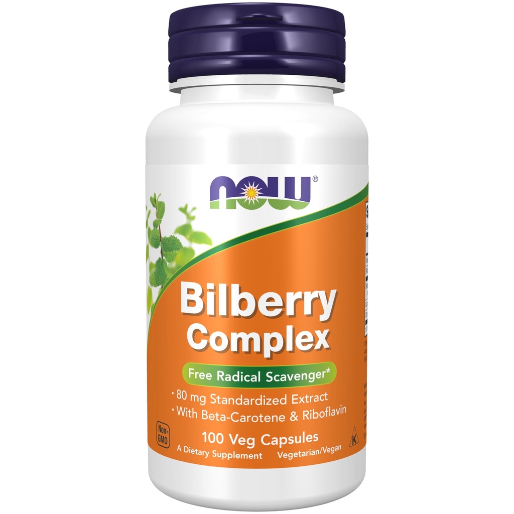 Nyní Potraviny doplňky, Bilberry (Vaccinium myrtillus) Komplex 80 mg s Beta- karotene & Riboflavin, 100 Veg Kapsle