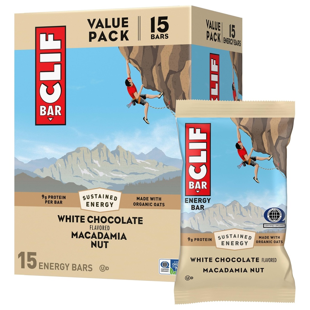 CLIF - Energetické proteinové tyčinky - Bílá čokoláda Macadamia Nut - Vyrobeno z organických Oves - Energetické tyčinky - Non- GMO - (15 Pack)