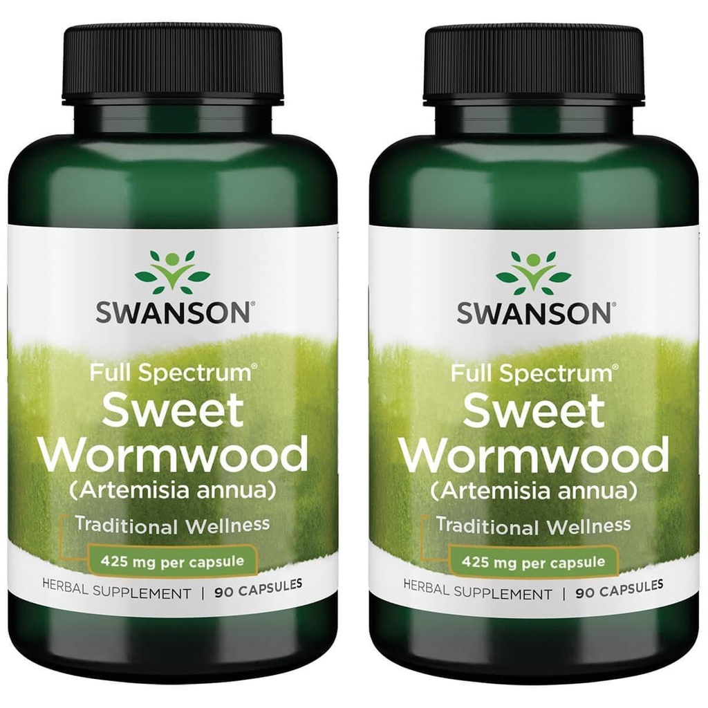 Swanson Sweet Wormwood - May Promote GI Gut Health, Microbial Balance & Digestive Health Support - Bylinný dodatek s Artemisinin - (90 Kapsle, 425mg každý) 2 Pack