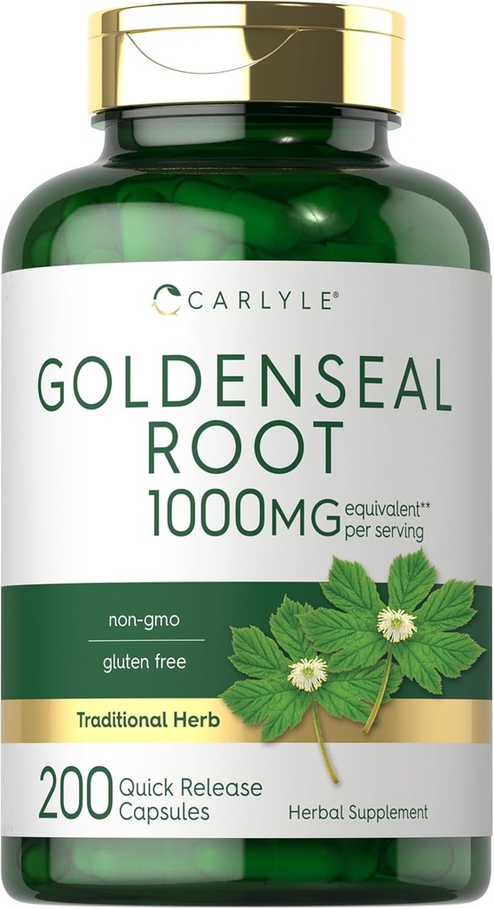 Carlyle Goldenseal Root Capsules 1000mg CLAS124; 200 Count CLAS124; Traditional Herb dodatek CLAS124; Non- GMO, gluten zdarma