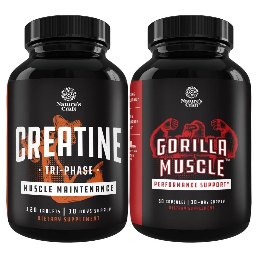 Svazek Tri fáze Creatine pilulky 5g a Extra Pevnost Test Booster pro muže - Muscle Mass Gainer a Muscle Recovery Creatin HCL Pyruvát - přírodní energie dodatek s rohovými kozí trávu