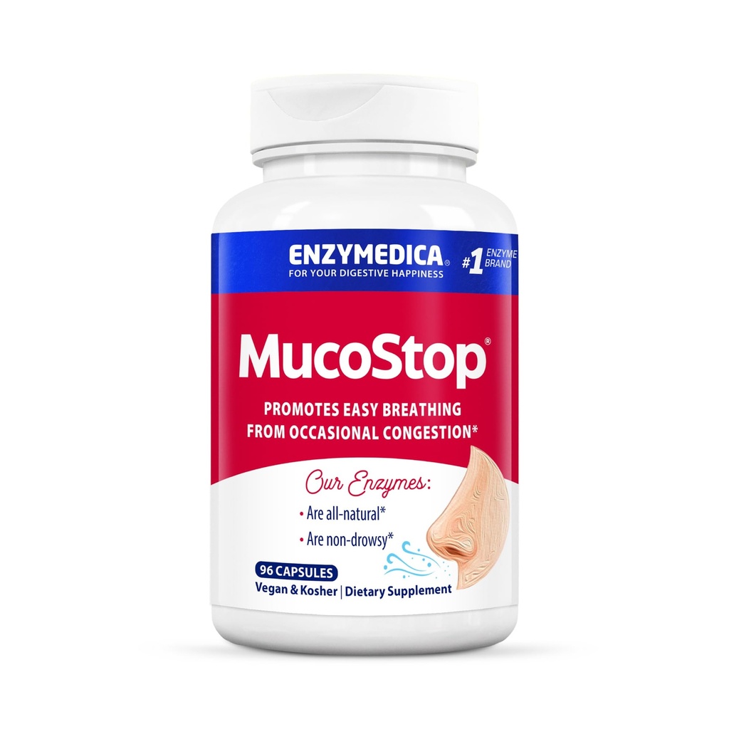 Enzymedica, MucoStop, Natural Enzyme dodatek, Relieves Sezónní nebo příležitostné zácpy, podporuje snadné dýchání, 96 Počet