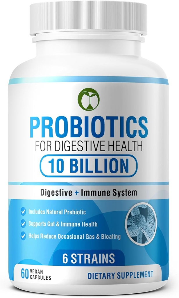 Probiotika pro stravitelné zdraví 60 Kapsle 124; 10 Miliardy CFU Vědecky vyvinuté Multi Strain Probiotic Blend 124; Organické doplňky s prebiotika pro muže a ženy (10 bilionů Probiotika)