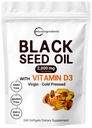 Mikro přísady Black Seed Oil 2000 mg s vitaminem D3 1000 IU, 240 Softgels CLAS124; Cold Pressed - Nigella Sativa Pills from Egypt, Virgin Oil, Odorless, Non- GMO & No Gluten