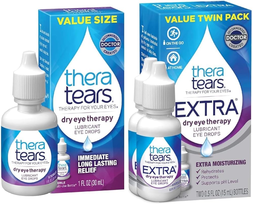 TeraTears Dry Eye Therapy Oční kapky pro suché oči, 1.0 Fl Oz & Extra Dry Eye Therapy Mazání Oční kapky pro suché oči, 0.5 fl oz Lahev, 2 Počet (balení po 1)