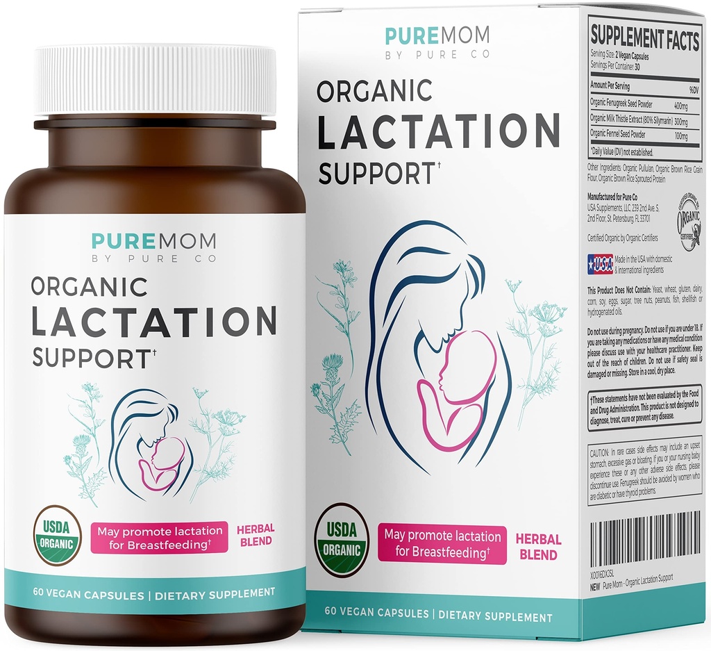 USDA Organic Lactation Supplementation - Zvýšení nabídky mléka s bylinnou podporou kojení - Podpora pro matky - Organické: Fenugreek Seed, Fennel & Milk Thistle - 60 Vegan Kapsle (Žádné pilulky nebo cookies)