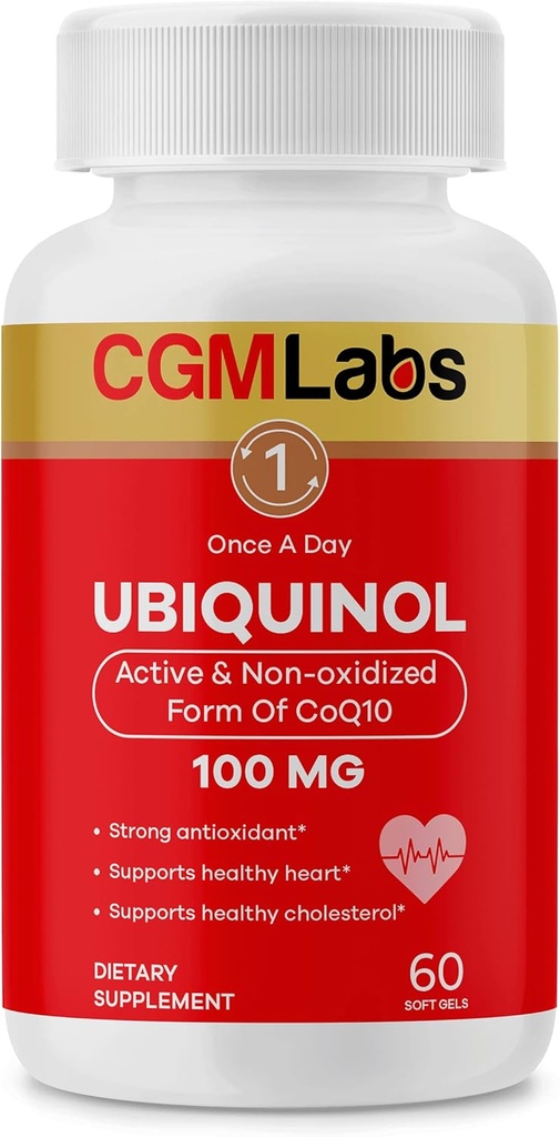 Ubiquinol 100MG Active & Non- Oxidized (Reduced) Forma CoQ10 -Silný antioxidant doplněk stravy, podporuje zdraví, zdravý cholesterol - 60 Softgels by CGM Labs