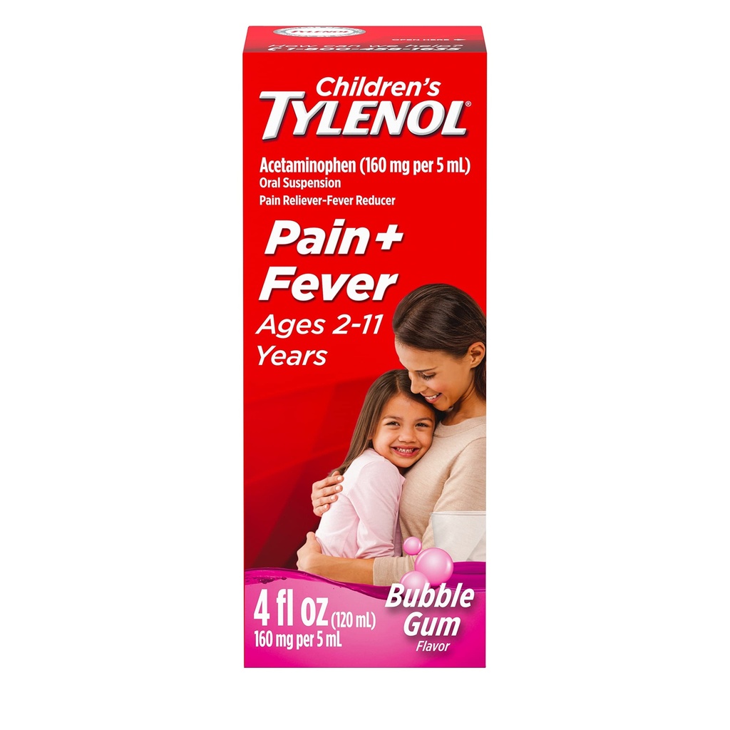 Dětská tylenol perorální suspenze medicína, Dětská tekutá medicína Bolest Reliever & Horečka Reducer pro studené + Fluu příznaky, Aspirin -, Ibuprofen & Alkohol - Free, Bubble Gum, 4 fl. oz
