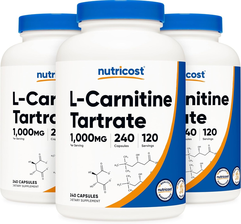 Nutricost L- karnitin Tartate 500mg, 240 tobolek - 1000mg per Serving (3 láhve)
