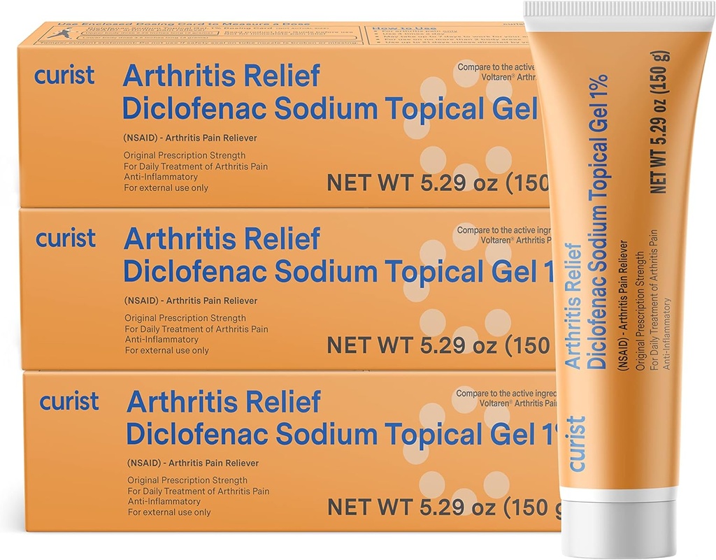 Kurista Diklofenac Artritis Cream Gel 1% (3 Tubes 150g) - Stop Pain in Wriers, Feet, Elbow, & Ankles. Reliéf bolesti rukou a kolenů (3 balení, 5.29 ozea.)