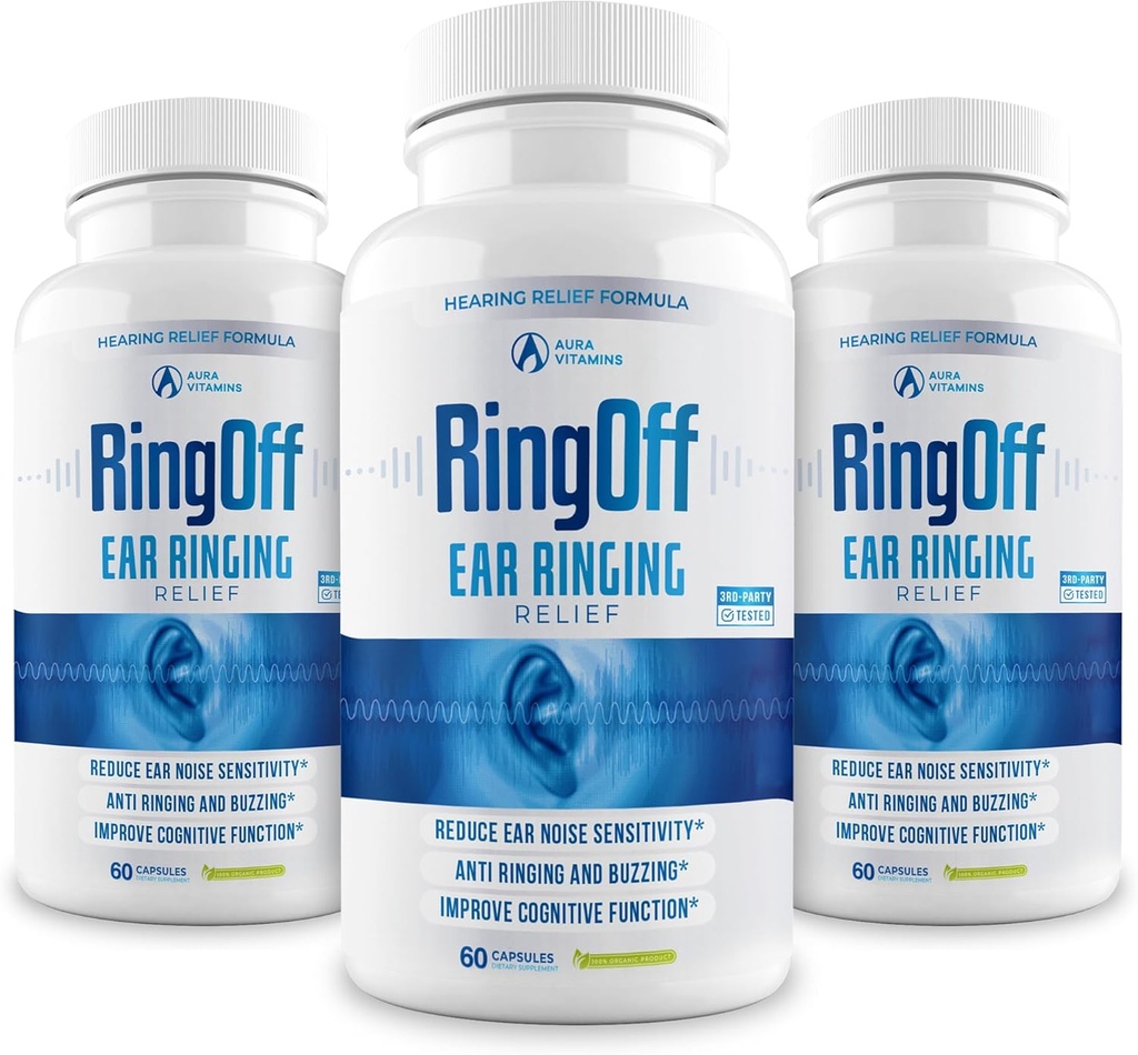 Ring Off (180 Caps) - Tinnitus Relief for Ringing Ears, Clear Tinnitus Quieting Ear Ringing Relief & Obnovení vnitřní mír, Ginkgo Biloba, Zinek Picolinate & Více - Účinná podpora zdraví sluchu