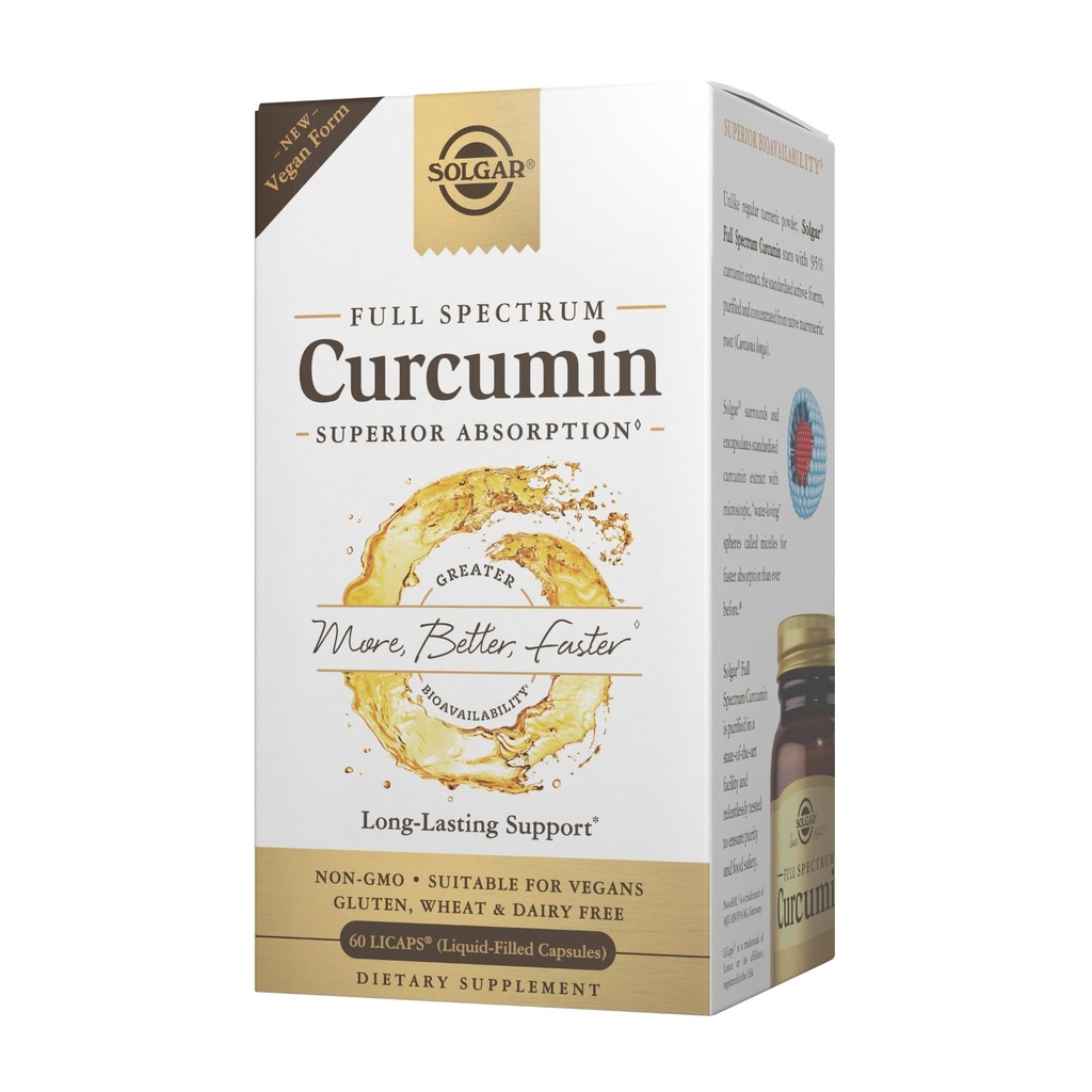 Solgar Full Spectrum Curcumin - 60 LiCaps - Superior Absorpce - Brain, Joint & Imunitary Health - Non-GMO, Vegan, Gluten Free, Dairy Free - 60 Služeb