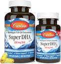 Carlson - Super DHA drahokamy, 500 mg DHA doplňky, 640 mg mastné kyseliny, Wild- Catched Norský Arctic Fish Oil koncentrát, Udržitelně sourced Nordic Fish Oil Capsules, 60 + 20 Softgels