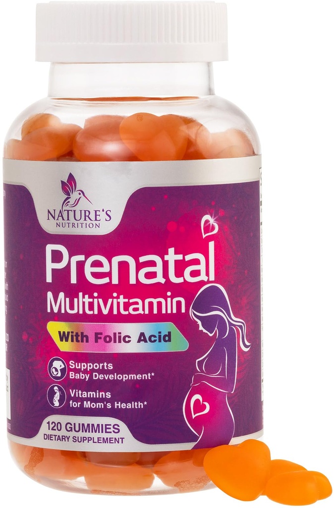 Prenatální vitaminy pro ženy 1335mcg - těhotenské vitaminy s kyselinou listovou, vitamin A, C, D3, B12, B6 - Prenatální multivitaminové žvejkačky pro podporu plodu, těhotné a ošetřující ženy - 120 gummys