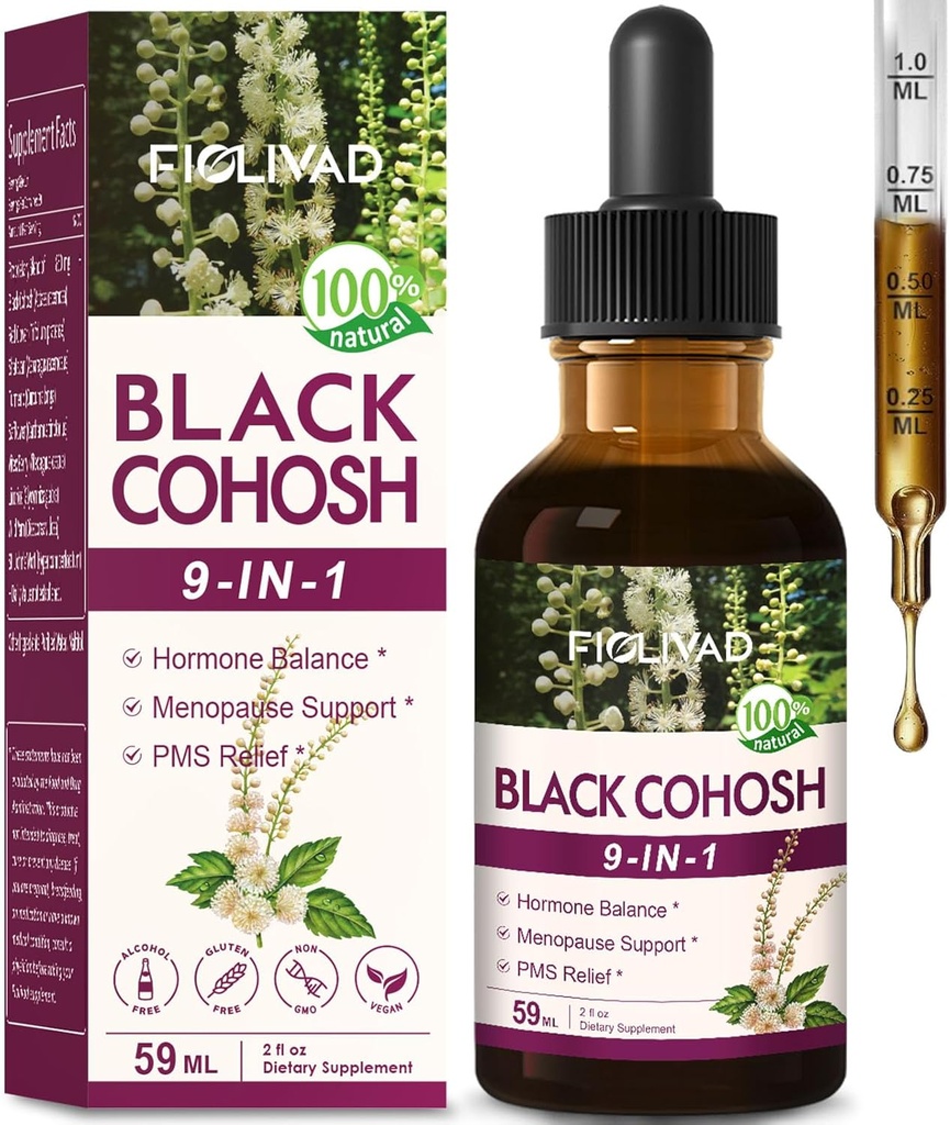100% přírodní bylinné kapky, Black Cohosh Extract pro Hormon Balance, Menopauza Podpora & PMS Relief. 2oz