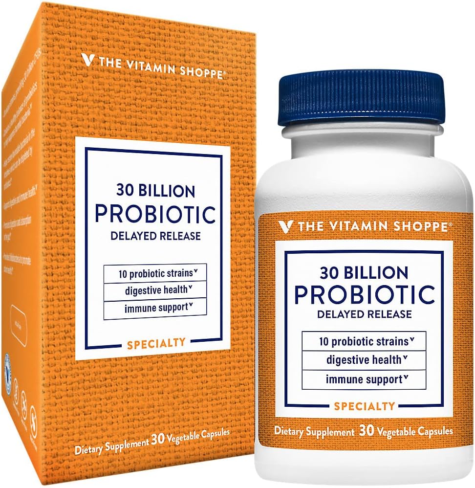 Vitamin Shoppe Probiotická opožděná verze 30 Milionů - s 10 Probiotické zářezy na podporu trávicí, imunitní a vaginální zdraví nebo kvasinkové nevyváženosti - Stabilní (30 Veggie Caps)