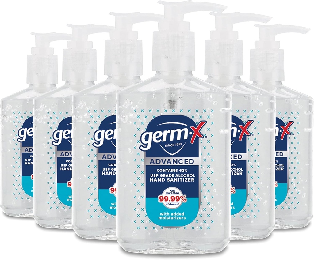 Germ-X Advanced Hand Sanitizer, Non- Sušení Moisturizing Clear Gel, Instant a No Rinse Formule, Zpět do školy Supplies College, Pump láhev, 8 Fl Oz (balení 6)