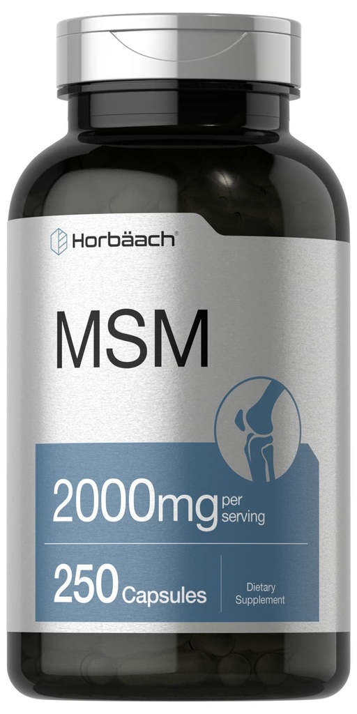 Horbäach MSM dodatek Kapsle 124; 2000mg IR 124; 250 Count IR 124; Non- GMO a gluten Free Formule IR 124; Methylsulfonylmethan