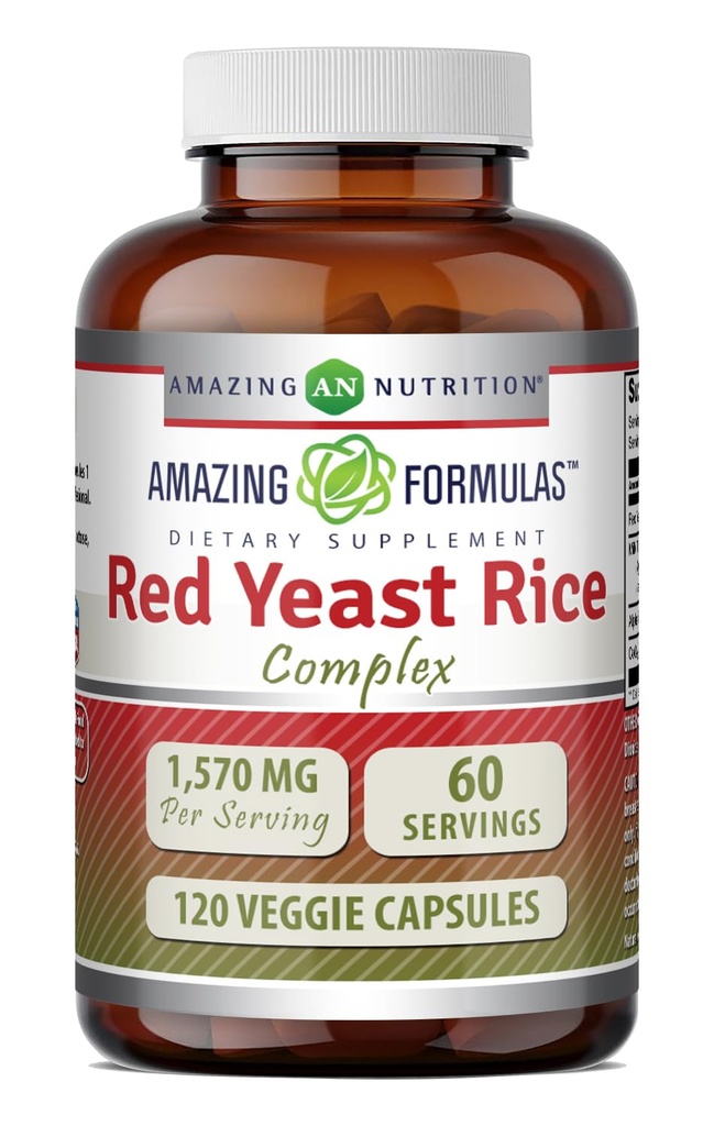 Amazing Applicas Red Yeast Rice Complex 124; 1570 Mg Per Serving CLANE124; 120 Veggie Kapsle CLANE124; s Alpha Lipoic Acid, CoQ10, Mléko Thistle Extract 124; Made in USA