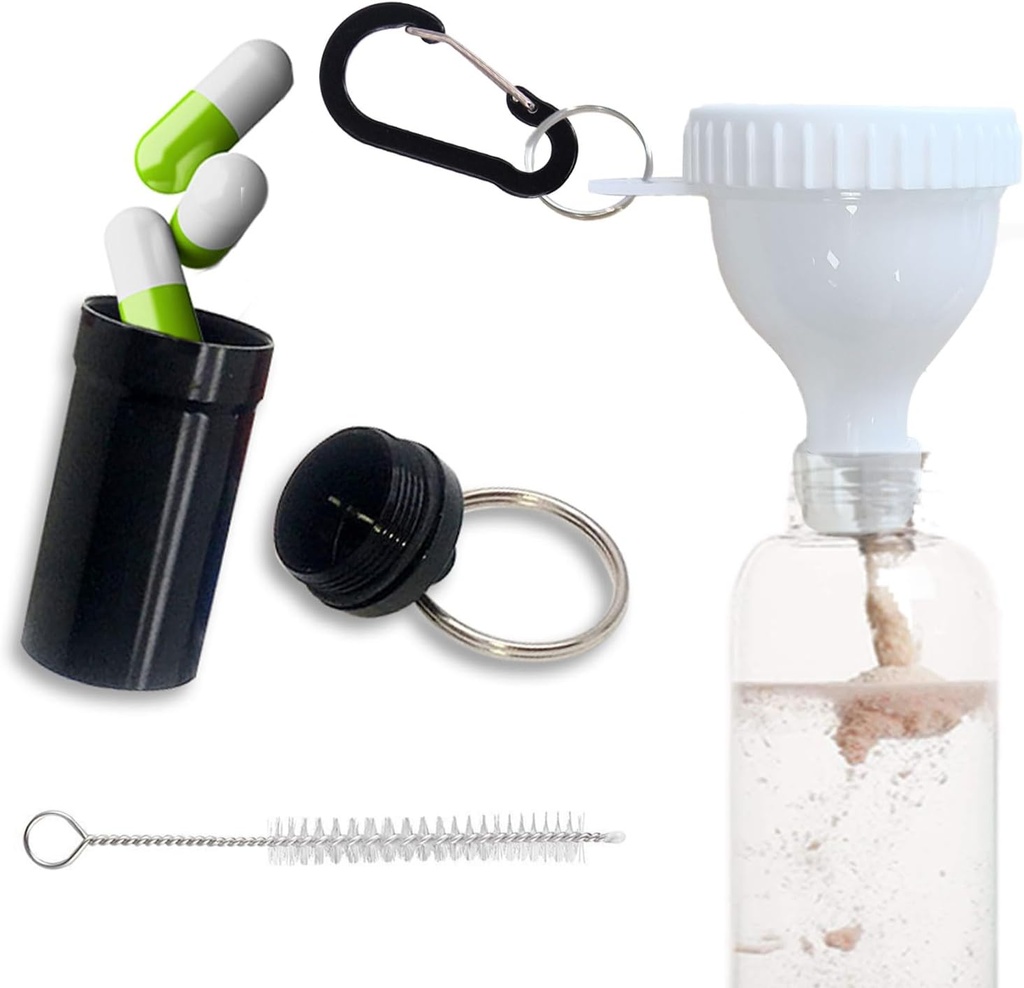 Protein Powder Funnel Set Travel Protein Powder Containers Bílá s 1 karabina 1 kartáč a 1 mini kapsa Pill Box vyztužené, aby se zabránilo rozlití Gym Pre- Workout Dodatek Prášková nálevka