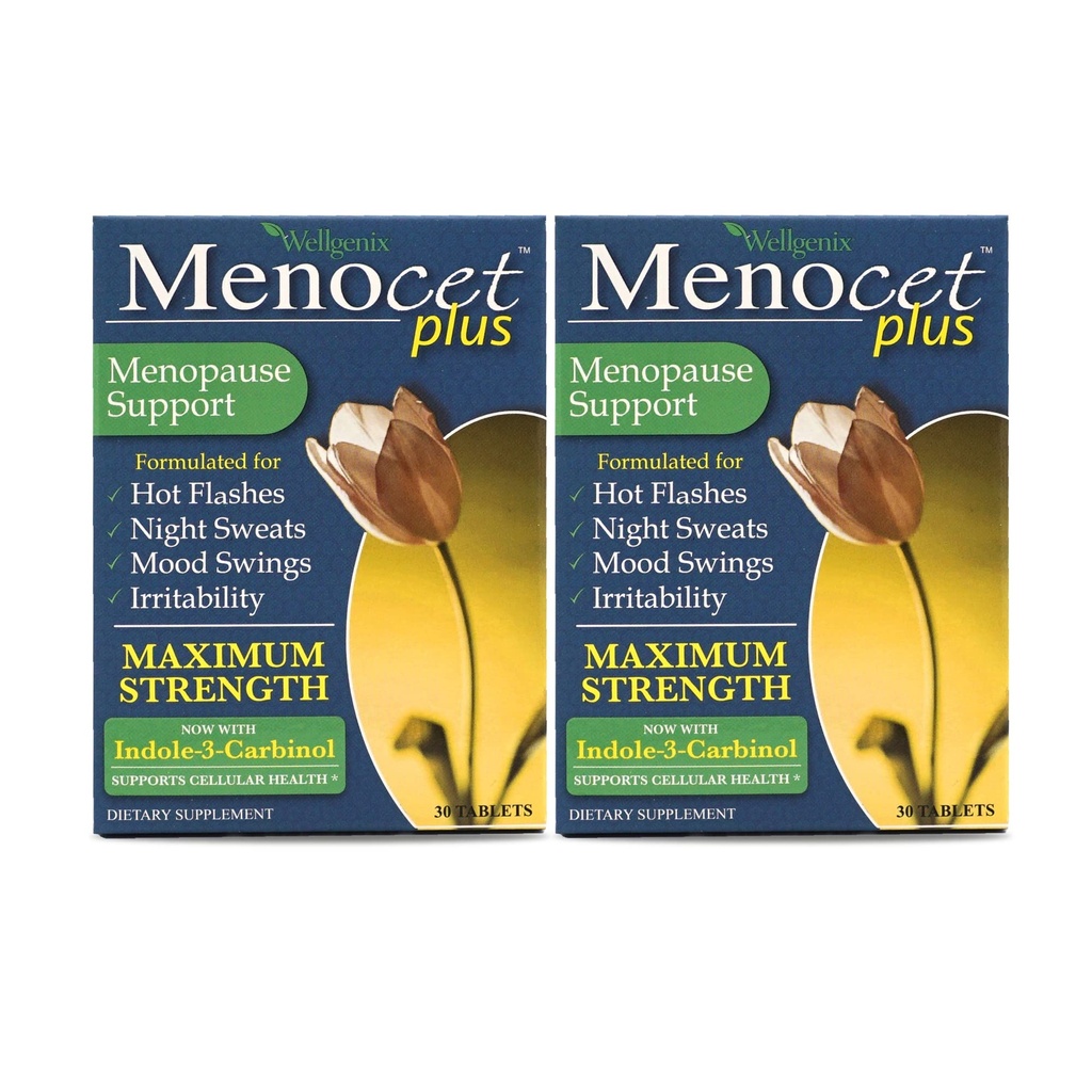 Wellgenix Menocet Plus Menopauza Support - All- in- One Menopauza Dodatek - Denní Relief Feminine Care - Hot Flashs, Night Sweats, Mood Swings & Iritability - 30 Tablet (Balení po 2)