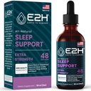 E2H Natural Sleep Support - Liquid Melatonin s heřmánkem, theanin - Sleep Better, Deeper, Longer - Vegan, GMO-Free - Poskytuje Stress Relief - 2 Fl Oz