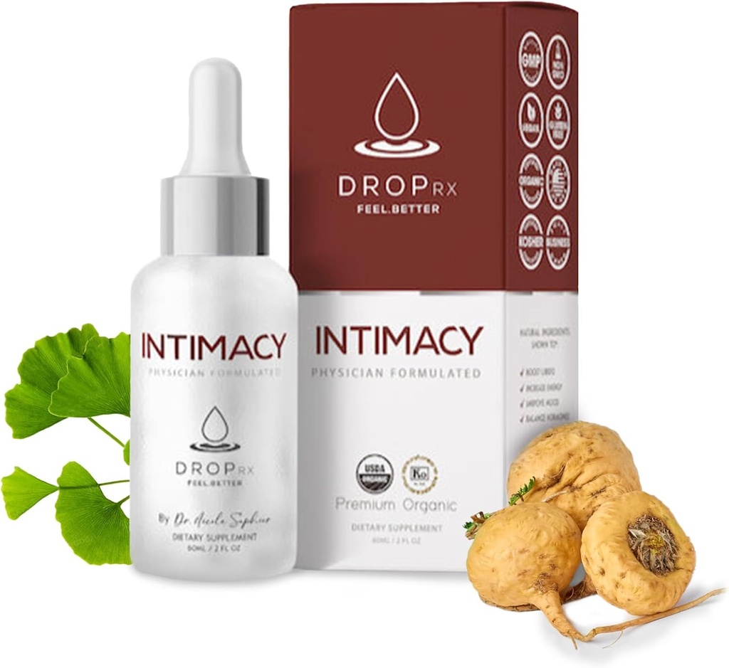 Drop Rx intimacy by Dr. Nicole Saphier - Organic Maca Root, Ginkgo Biloba & Tribulus Terrestris, Liquid dodatek pro podporu, Non- GMO, Vegan, gluten- Free, Kosher, Made in USA (2 Fl Oz)