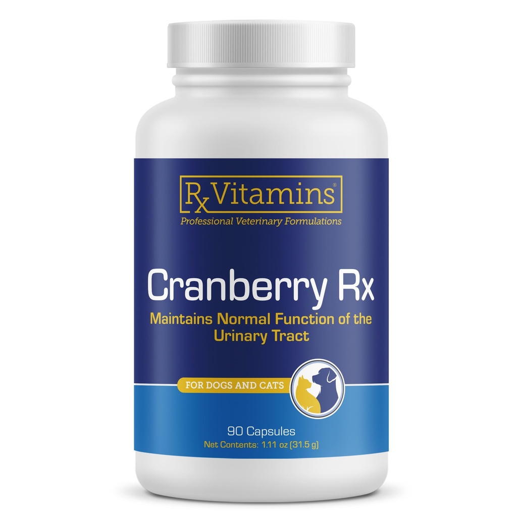 RX Vitamíny Cranberry Kapsle - Brusinkový dodatek pro psy a kočky - Podpory pro močové trakt Zdraví a močová měchýř - Cat UTI Remedy a Psí UTI Prevence - Inhibiční podpora - 90 Počet