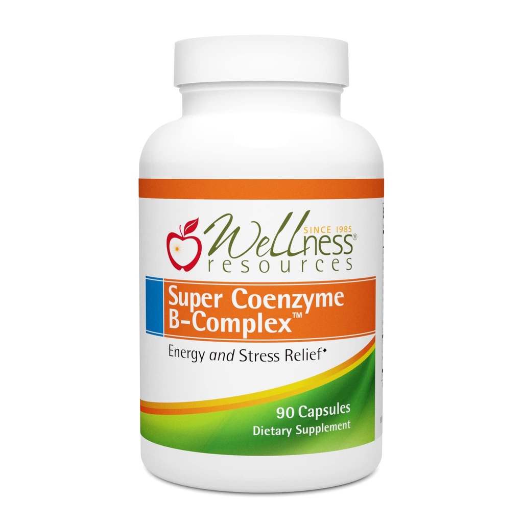 Wellness zdroje Super Coenzym B Komplex - 90 Kapsle - Vitamin B12, Vitamin B Komplex pro růst vlasů, Podpora nadledvin & Stress Relief - Methylovaný B12, Folát, Biotin, Riboflavin, Thiamin
