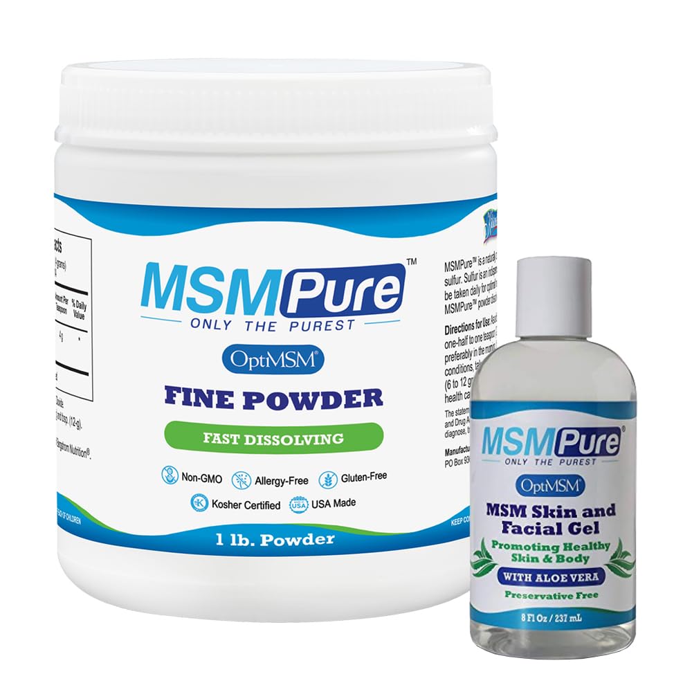 KALA ZDRAVÍ MSMPUR MSM Jemný prášek 1lb a MSM gel s organickou aloe 8oz Bundle