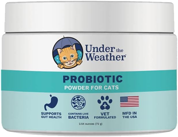 Pod počasím Pet Probiotika Prášek pro kočky 124; Vet Probiotický dodatek pro stravitelné Gut zdraví 124; Promotes Good Digestion & Imunity S124; AIDS Occasional Průjem pro kočky (2.54 Oz)