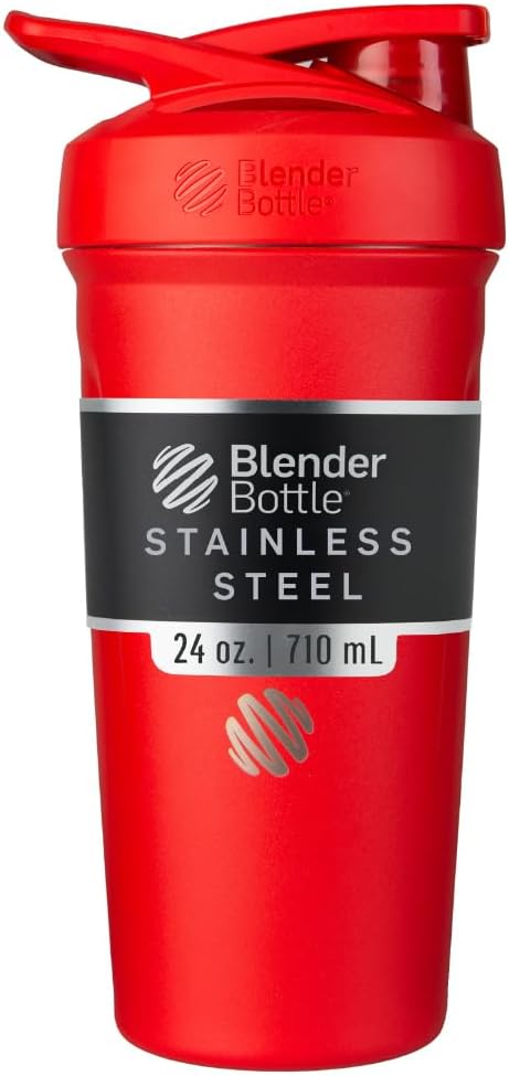 BlenderBottle Strada Shaker Cup Izolovaný nerez oceli láhev s Wire Whisk, 24-Ounce, červená