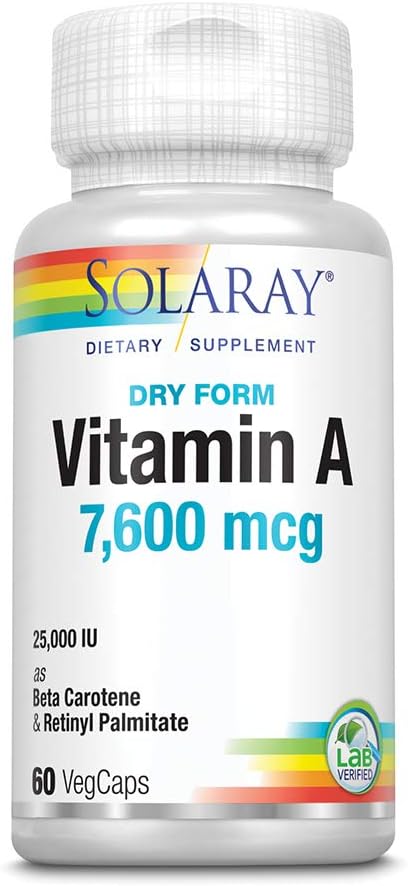 Solaray, Suchá forma vitaminu A, 7,500 mcg, 60 VegCaps