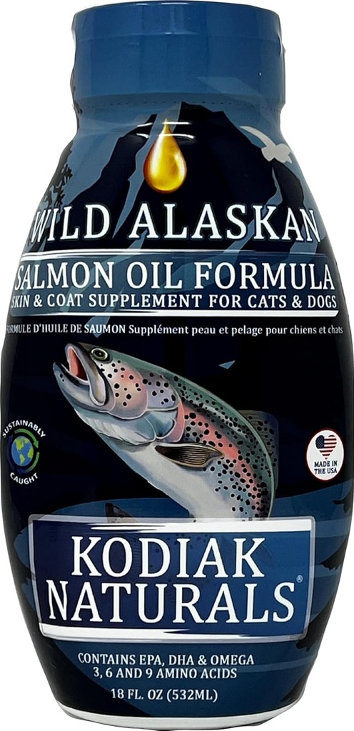 18oz Wild Aljašský losos olejový vzorec pro psy a kočky, vyvážená směs čistých rybích olejů s EPA a DHA z Wild- Caught Fish. Podpora pro kůži a kabát, spony, a imunitní zdraví.