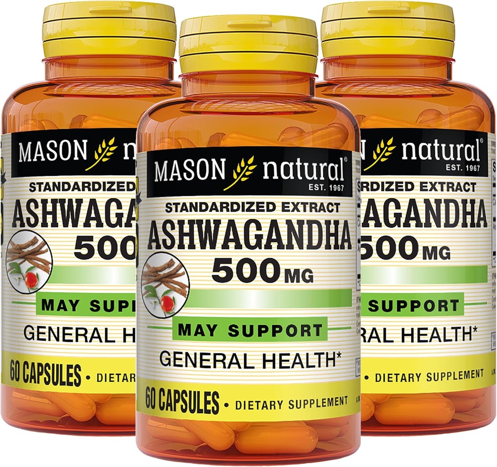 MASON NATURAL Ashwagandha 500 mg, Adaptogen pro Stress & Energy Support, Herbal Supplement, 180 Day Supply