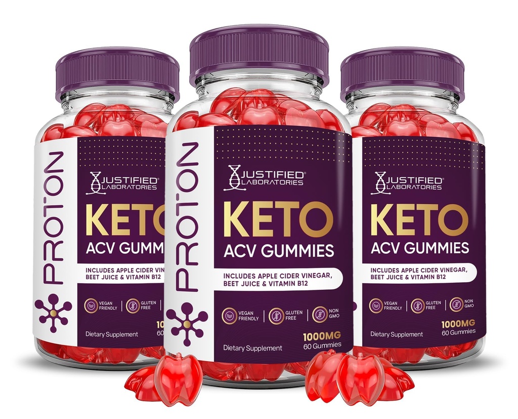Odůvodněné laboratoře (3 Pack Protein Proton Keto ACV Gummies Advanced Formule 1000MG Proton Boost Vyrobeno s Pomegranate Beet Juice Powder B12 Vegan Non GMO 180 Gummys