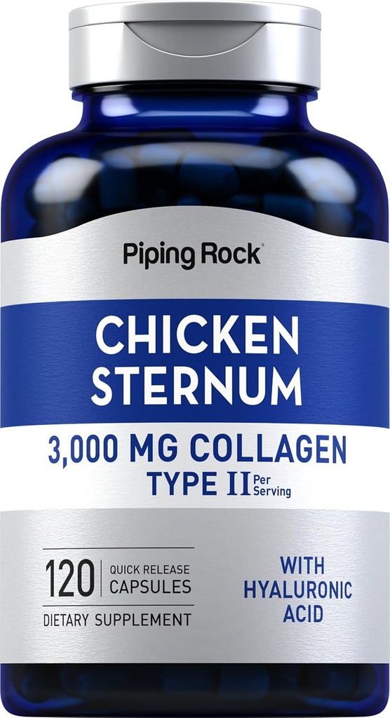 Piping Rock Chicken Sternum Typ II Kolagen Dodatek 124; 3000mg Dubrovník 124; 120 Kapsle 124; s Hyaluronic Acid Dutch 124; Non- GMO, gluten zdarma