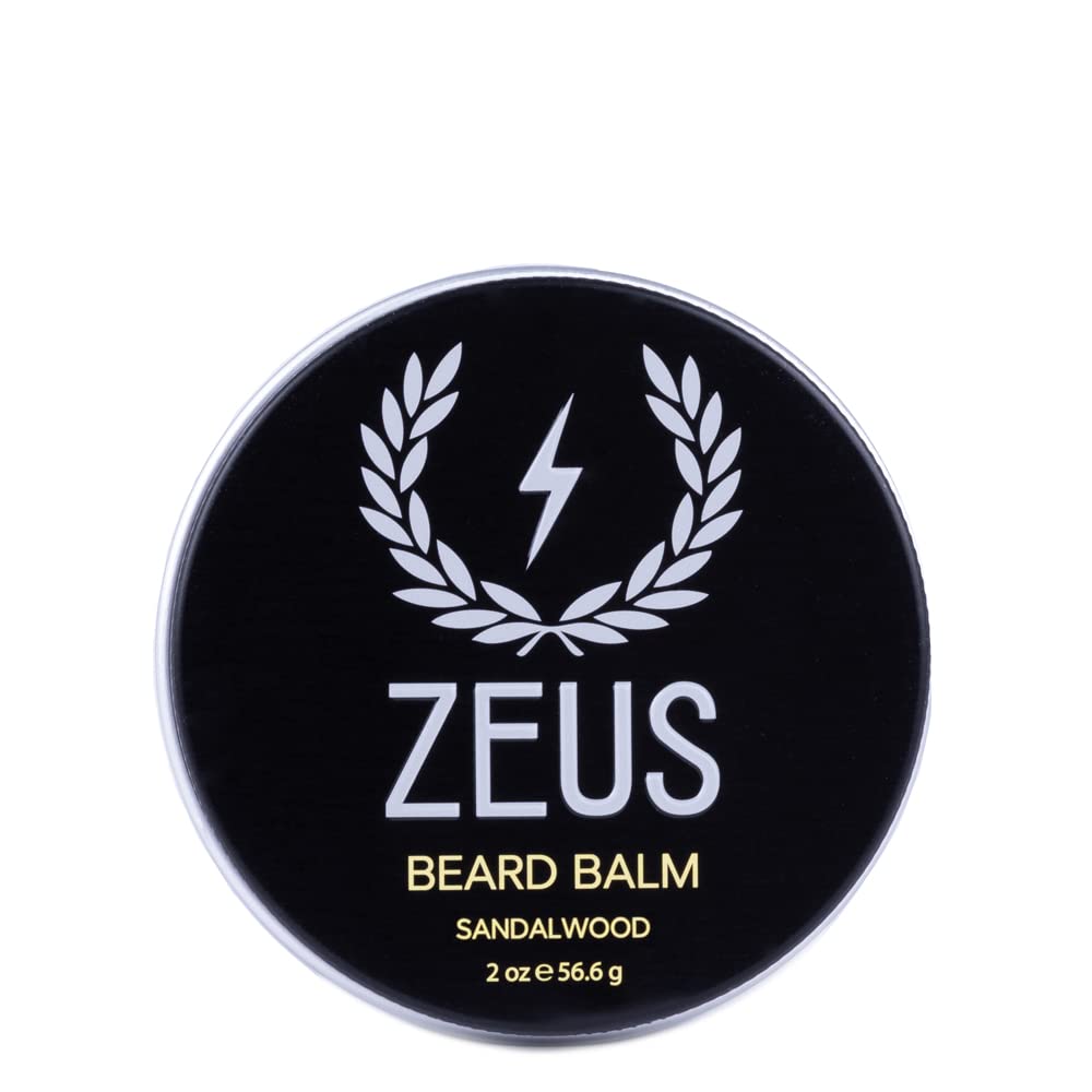 ZEUS Beard Balm, Natural Beesvog & Shea Butter Balm, Softening Conditioner for Facial Hair - MADE IN USA (Sandalwood) 2 oz.