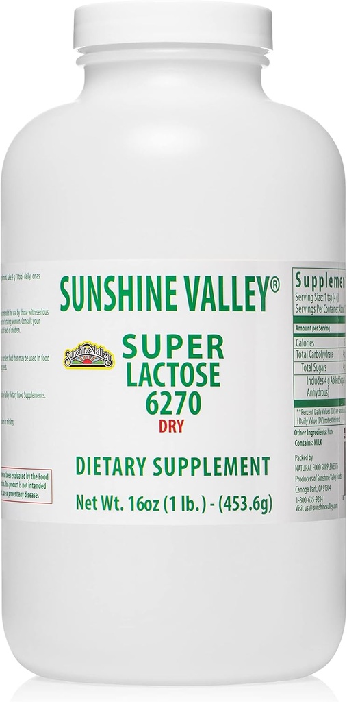 Sunshine Valley ® Super Laktóza Suchý prášek (ZDARMA FLOW POUR) - Přírodní Sweettener & Pečení Enhancer, Práškový cukr pro vaření a potravinářské směsi, stabilizátor potravin & Filler - 16 oz