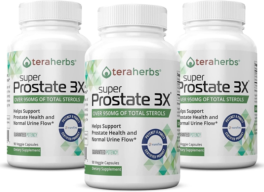 Tera Byliny Super Prostate 3X - Kontrola močového měchýře, Hormonální bilance a podpora pro zvětšení prostaty a časté močení - Prostatní doplňky pro muže w / Beta Sitosterol není Saw Palmetto (3 Pack)