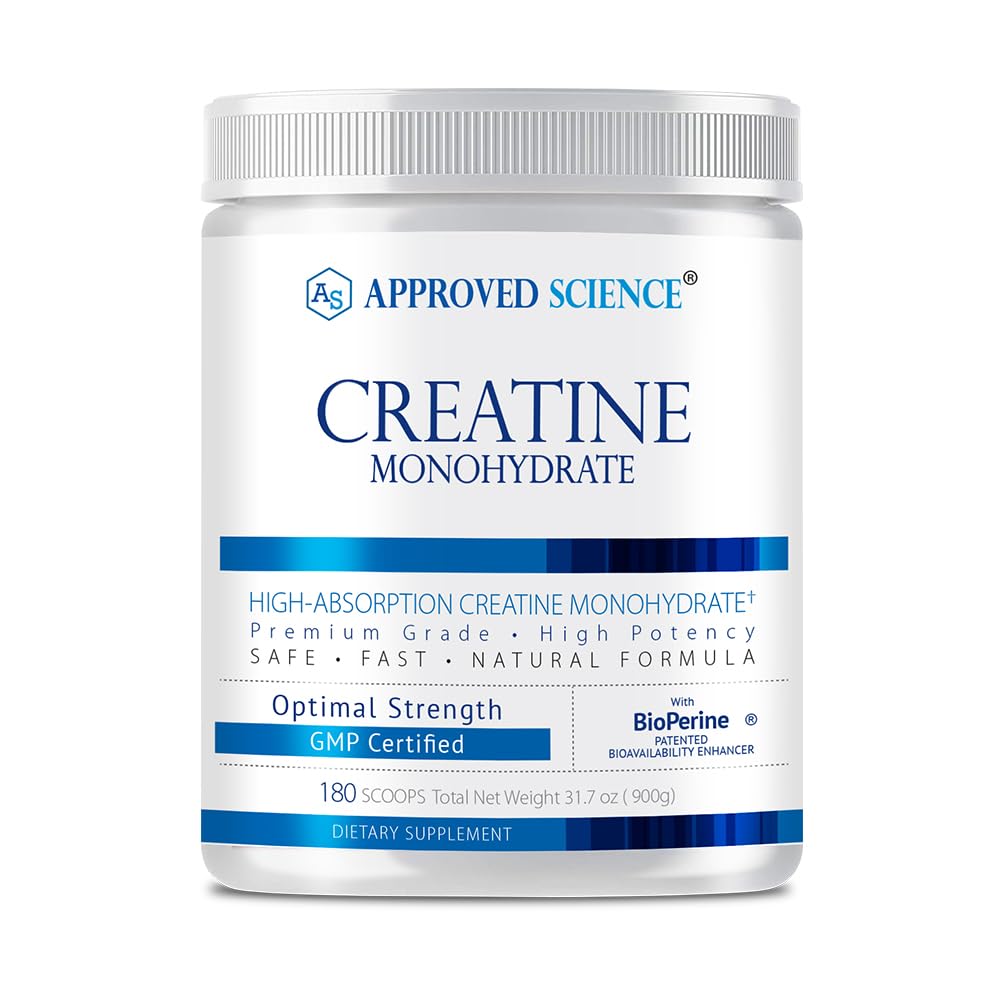 Schválený vědecký tvor Monohydrát Powder with BioPerine - Podporuje Lean Muscle Growth and Recovery - 180 Servings - 5g per Serving - Neochucené - Non- GMO, Vegan